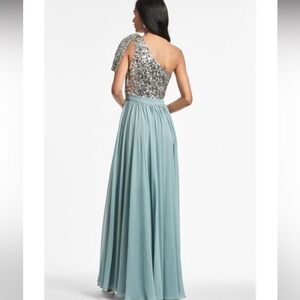 Sachin & Babi Elegant One-Shoulder Silver and Blue Evening Dress